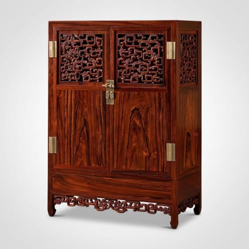 Ming Dynasty Style East Asian Dragon Lattice Wine Cabinet II | Storage by Yuchen Y