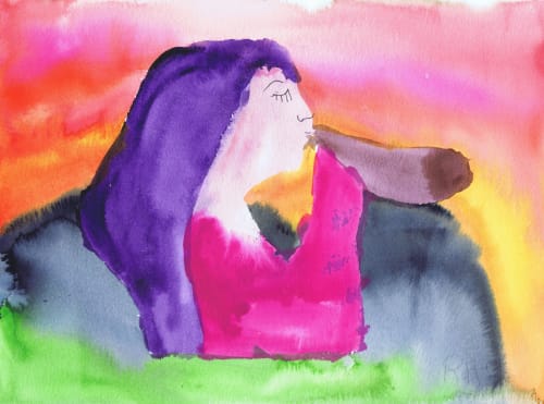 The Shofar - Original Watercolor | Watercolor Painting in Paintings by Rita Winkler - "My Art, My Shop" (original watercolors by artist with Down syndrome)