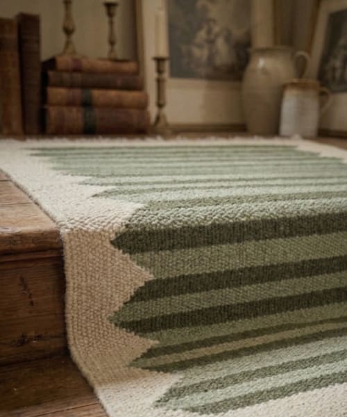 Handwoven Wool Green Stripe Stair Runner Rug | Rugs by Evergreen Carpets