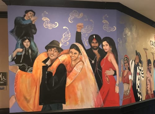 Bollywood extravaganza! Bollywood film collage on a 15' wall | Paintings by Anne Giancola