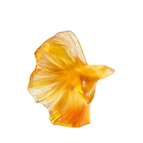 Fighting Fish Large Sculpture - Amber Crystal | Sculptures by Lalique | LALIQUE - Rue Royale in Paris