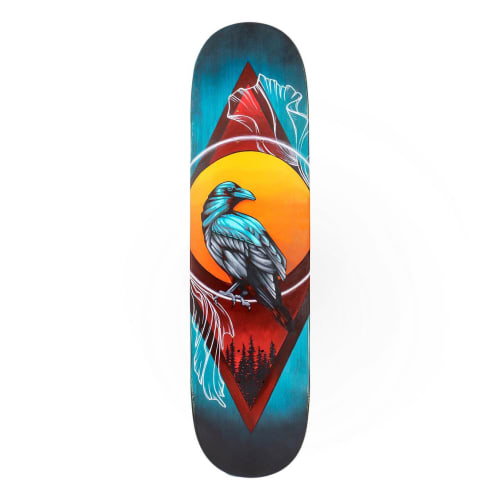 Raven and Ghost Flowers on Skateboard Deck