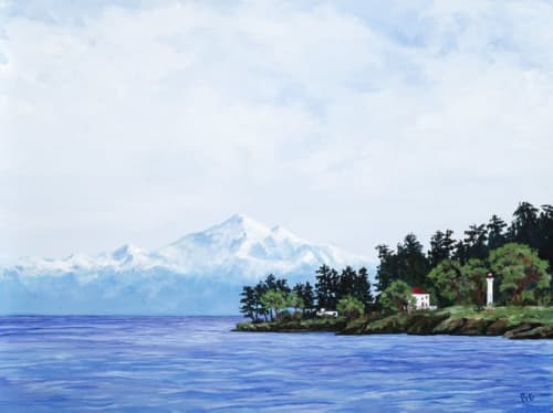 30x40 acrylic art Georgina Point Lighthouse w. Mount Baker | Oil And Acrylic Painting in Paintings by Peter N Van Giesen