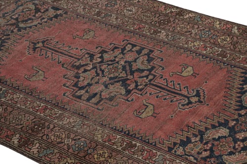 Antique Hamadan Rug in Blue and Red with Geometric Medallion | Rugs by Rug a