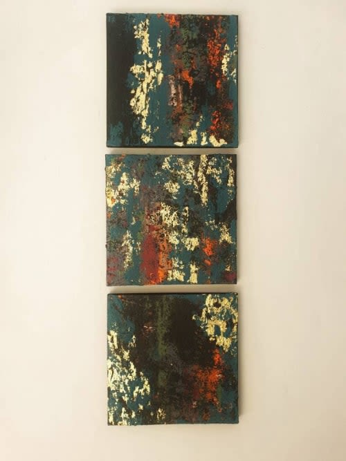 3 pieces of 20×20 cm Original Painted Wood Block Wall Art | Oil And Acrylic Painting in Paintings by Sarmal Design
