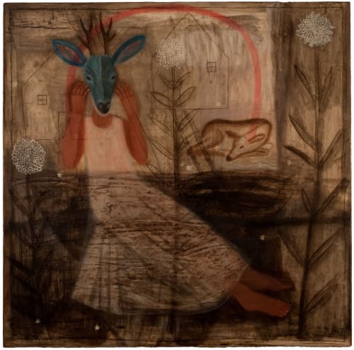 Deer Mask | Oil And Acrylic Painting in Paintings by Joanne Hammer