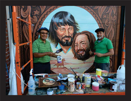 Willie Nelson & Waylon Jennings album cover Mural painted on a garage door. | Murals by Jose Solis Creative Art Services