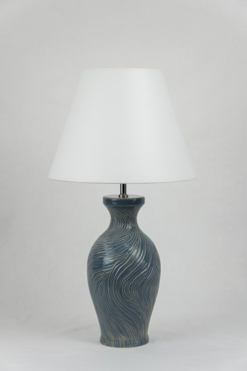 Elegant tall table lamp with fabric shade | Lamps by ENOceramics