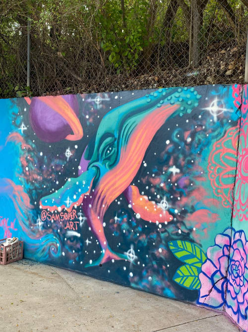 Space Whale Mural | Street Murals by Sam Soper — Mural Art & Illustration | El Tacorrido in Austin