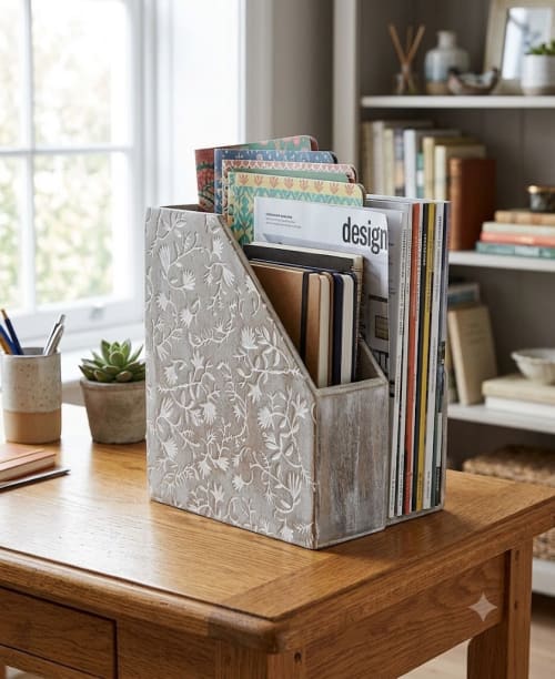 The Botanical Carved Wooden Magazine Holder | Storage by Famous Art Group Of Industries