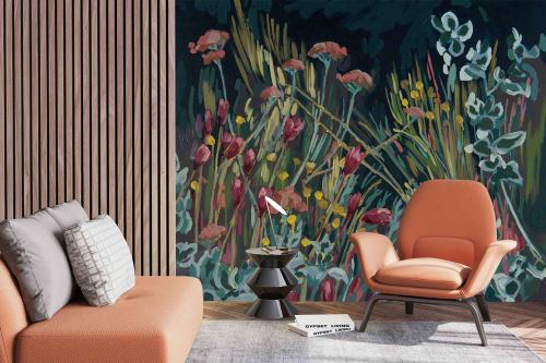 Fynbos exuberance: Pink Everlastings | Wallpaper by Cara Saven Wall Design