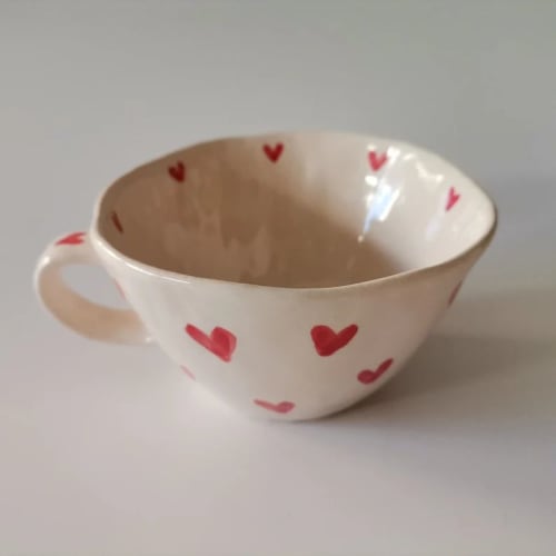 Cute Small Hearts Extra Large Romantic Handmade Ceramic Cup | Mug in Drinkware by HulyaKayalarCeramics