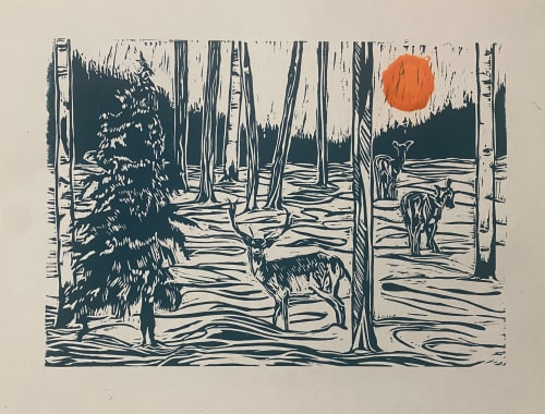 Morning deer | Prints in Paintings by Rafzstudio.com
