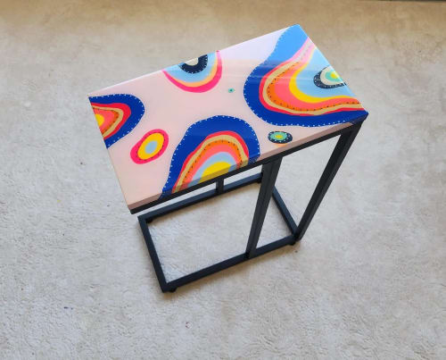 Colorful Pop Art C Shape Couch Table With Metal Legs | Coffee Table in Tables by Epoxy Coffee Table Shop