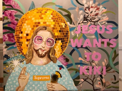 Jesus wants to Kiki | Paintings by Ashley Longshore | Ashley Longshore Studio Gallery in New Orleans