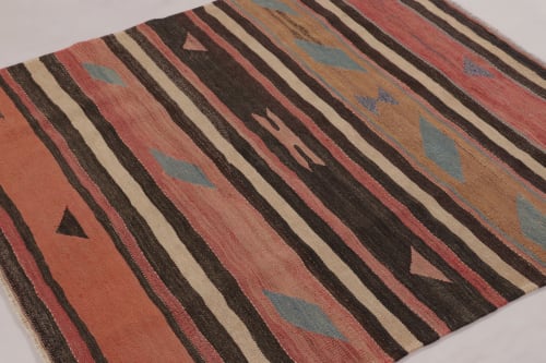 Vintage Persian Square Kilim, Stripes with Bold Tribal | Rugs by Rug and Kilim