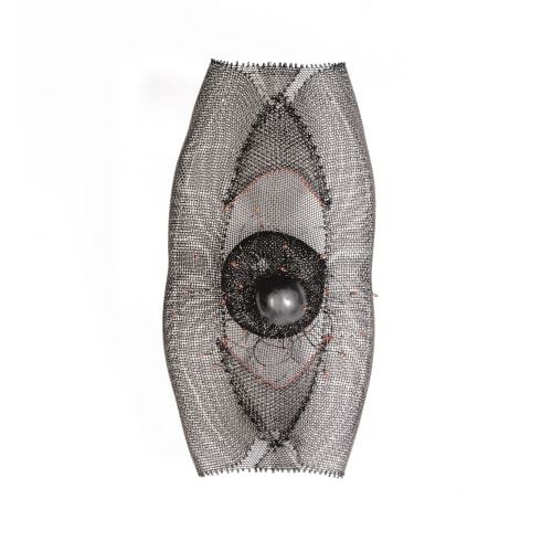 "Wall Sculpture III" Wire Mesh &Clay Black &Cinamon 15" | Wall Hangings by Anne Lindsay