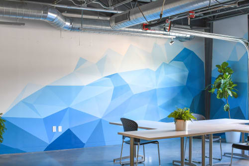 Blue geometric wave mural | Murals by REBECCA BARBOUR | Springdale General in Austin