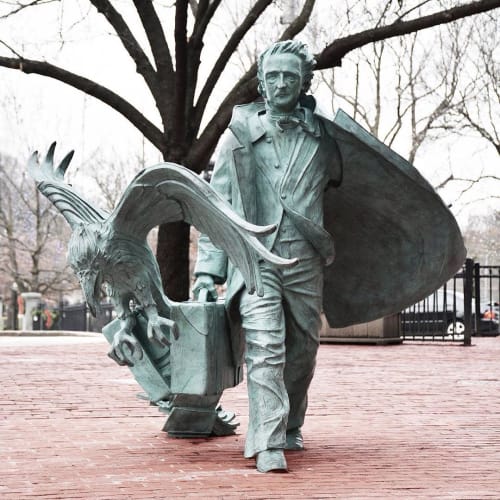 Poe Returning To Boston | Public Sculptures by Steff Rocknak | Edgar Allan Poe Square in Boston