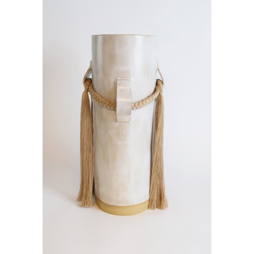 Handmade Ceramic Vase #800 in White with Tan Braids | Vases & Vessels by Karen Gayle Tinney