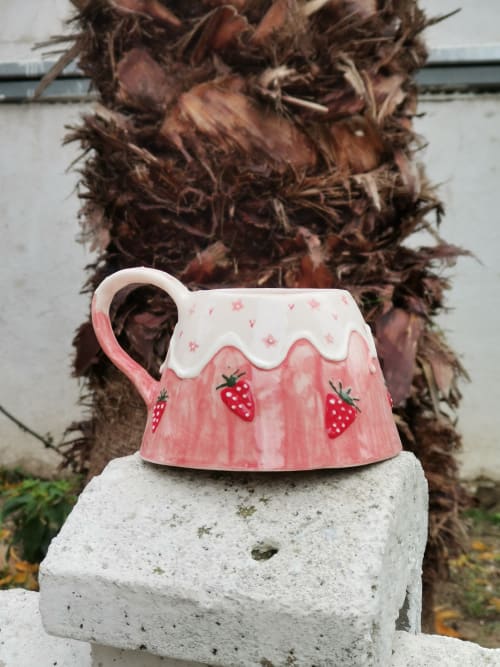 Handmade Ceramic Strawberry Shortcake Cup | Mug in Drinkware by HulyaKayalarCeramics