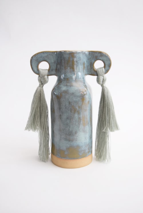 Handmade Vase #606 in Sage with Tencel Fringe | Vases & Vessels by Karen Gayle Tinney