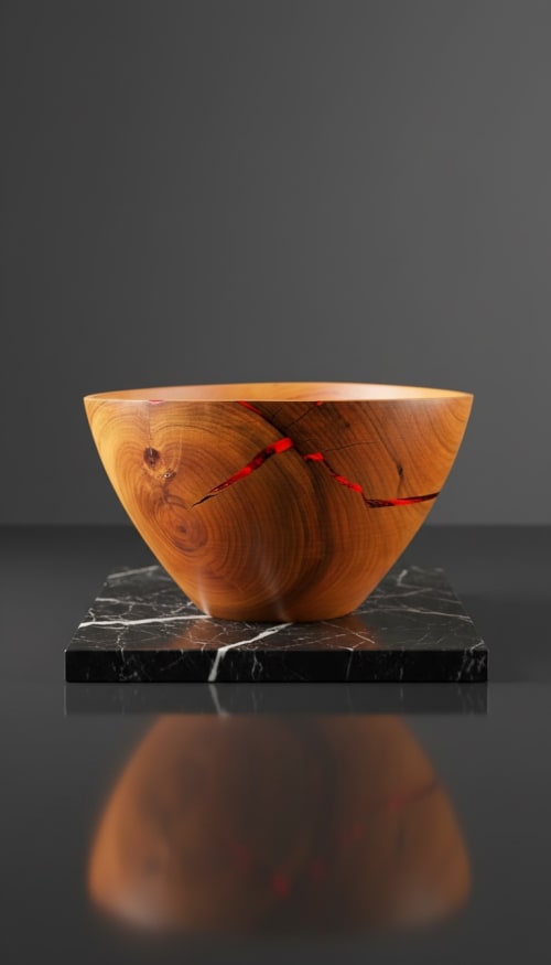 Cherry Wood Sculpture "Red Essence"  Unique Lava Resin Inlay | Decorative Bowl in Decorative Objects by Holzkunst Samuel Meisinger