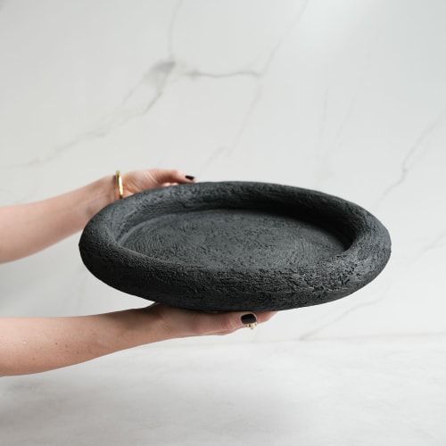 Coffee Table Tray in Textured Carbon Black Concrete | Decorative Objects by Carolyn Powers Designs