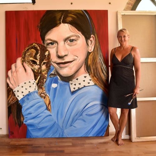 Oil painting of a girl with an owl, Floor | Paintings by Bianca Lever