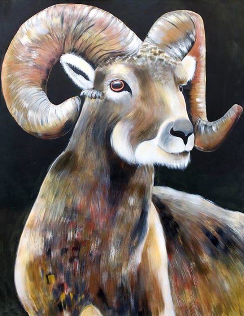 Big Horned Sheep & Wolf with Four Eyes | Oil And Acrylic Painting in Paintings by Natalie Jo Wright | Johnson Public House in Madison