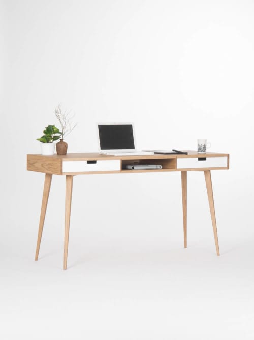 HEIM - Modern oak desk with white drawers and storage, | Tables by Mo Woodwork | Stalowa Wola in Stalowa Wola