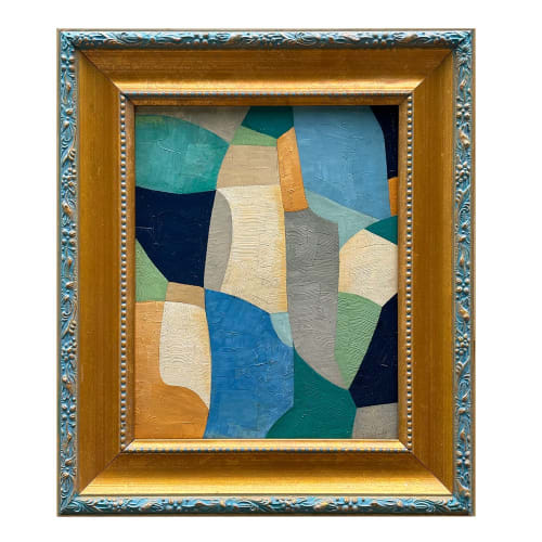 Abstract Blue Colorblock Oil Painting in Vintage Frame | Oil And Acrylic Painting in Paintings by Suzanne Nicoll Studio