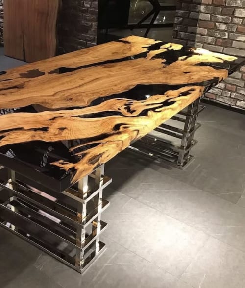 Custom Order Olive Epoxy Dining Table | Tables by Tinella Wood