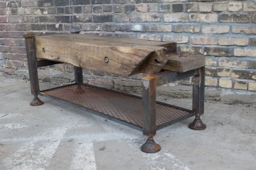 Vintage Oak Timber Bench Cast Iron Leveling Feet | Benches & Ottomans by Wettrock Co.