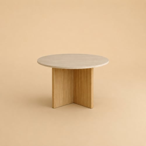 Travertine and Oak Dining Table - HAKATA by Lebanto | Tables by Lebanto