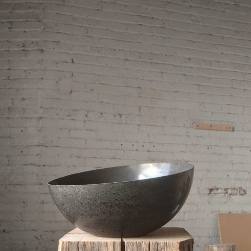 the crater bowl, 12 inch, black concrete, smooth edge | Decorative Objects by graham burns studio