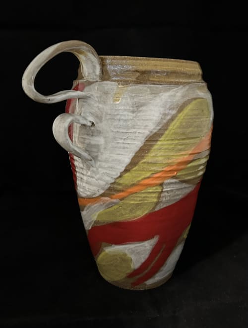 Multicolored vase with double handle | Vases & Vessels by Sheila Blunt