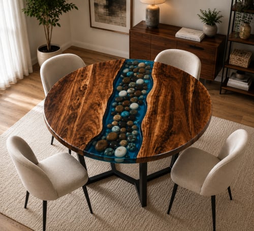Round Epoxy Dining Table, Resin Wood Coffee Table Top | Tables by Innovative Home Decors