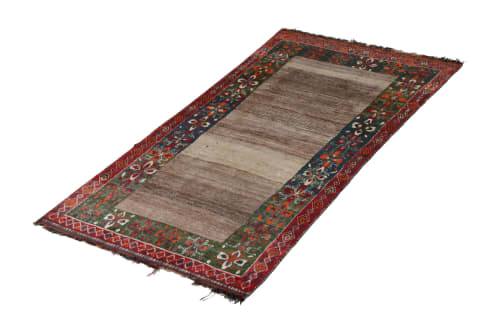 Hand-Knotted Mid-Century Vintage Gabbeh Rug in Gray Red | Area Rug in Rugs by Rug and Kilim