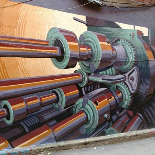 Antique Lathe | Murals by Megan Lingerfelt | Strong Alley Graffiti Gallery in Knoxville