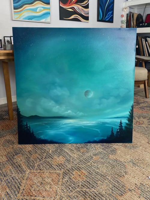 Super Moon, 36x36" painting | Oil And Acrylic Painting in Paintings by Laura Blue Art