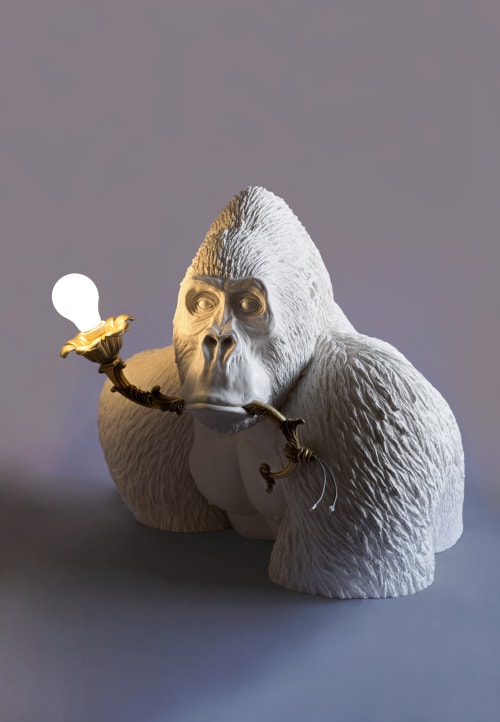 "Just  A Drag" (Gorilla with lamp) | Sculptures by MARCANTONIO