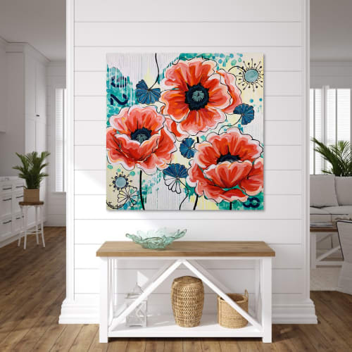 "Time to Play" Floral Poppy Painting | Paintings by Mandy Martin Art