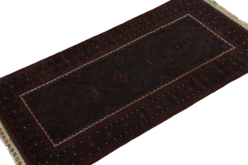 Rug & Kilim's Baluch Runner Rug in Maroon & Blue Geometric | Rugs by Rug and Kilim