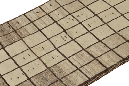Vintage Qashqai Persian Gabbeh Runner in Beige-Brown Grid | Area Rug in Rugs by Rug and Kilim