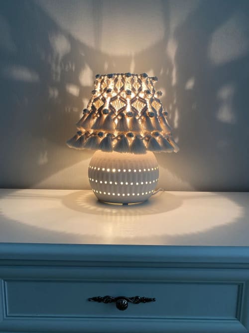 Handmade macrame fringe lampshade, Boho lights, Bohemian | Lamps by Got A Knot