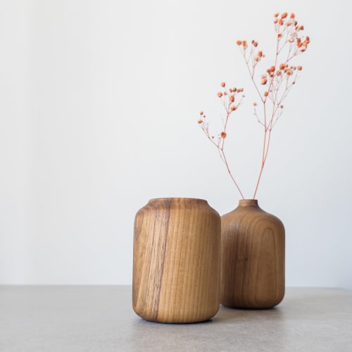 TWIN Walnut Massive Wooden Vase - Walnut | Vases & Vessels by Foia