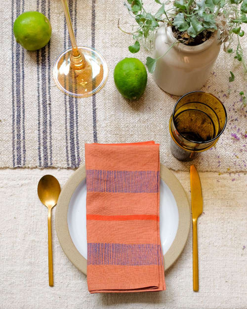 Indira - Handwoven & Block-printed Table Napkins - Set of 4 | Linens & Bedding by Soil to Studio