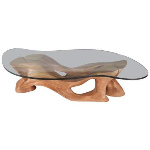 Amorph Crux Coffee Table, Solid Wood, Organic Shaped Glass | Tables by Amorph