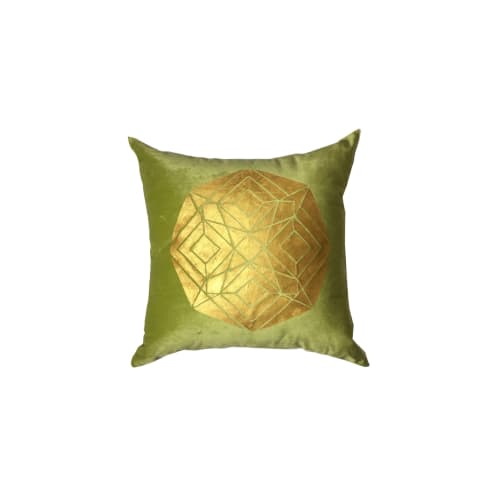 Green velvet handprinted pillow case | Pillows by Britny Lizet
